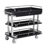 Carucior tip Gheridon din Otel cu 3 rafturi din Lemn, SMH7655C-2024, Negru