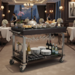 Riviera 7664 – Masă de servire din inox 304, 112,5 x 55 x 82,5 cm, cu rafturi din lemn