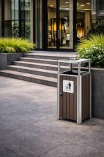 Coș de gunoi exterior cu scrumieră, argintiu – 50L – SMH9472B - imagine 8