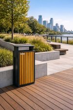 Coș de gunoi urban ATLAS 70 din oțel galvanizat cu finisaj lemn PS – capacitate 70 L - imagine 13