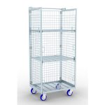 Carucior profesional pentru lenjerie B1024 – oțel galvanizat, ventilat, cu polițe culisante, roți siliconice 125 mm, 60 x 80 x 181 cm, 500 kg